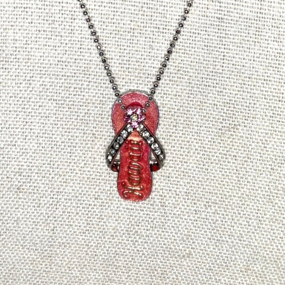 Hawaii Crystal Rhinestone Flip Flop Necklace in Pink
